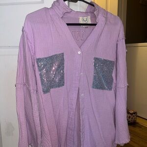 Pink HOWDY Button-Up Shirt with Glitter Pockets